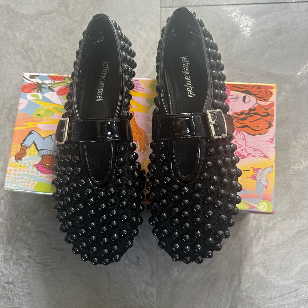 Jeffrey Campbell Black Studded Loafers with Buckle - size 8 but fits a true 7.5